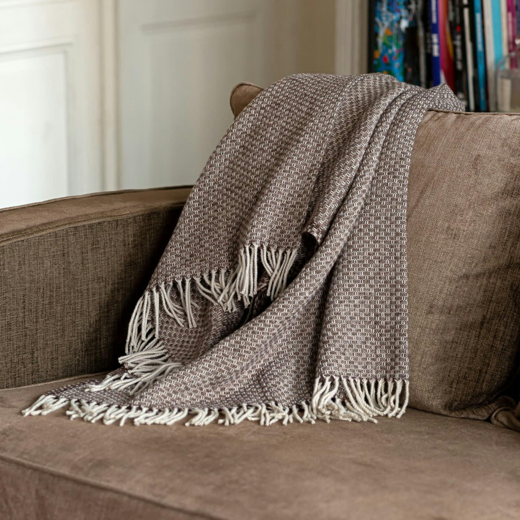 - Plaid en mélange de matière laine tabac 130x170 cm