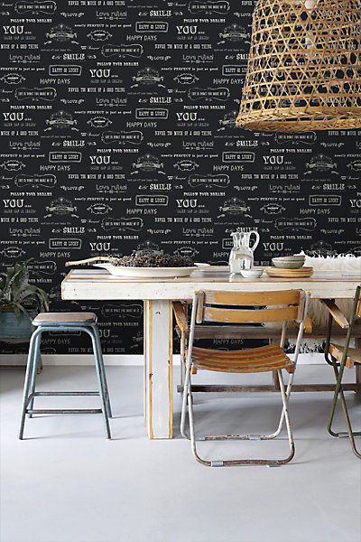 ESTAhome papier peint texte tableau noir et blanc 53 cm x 10.05 m