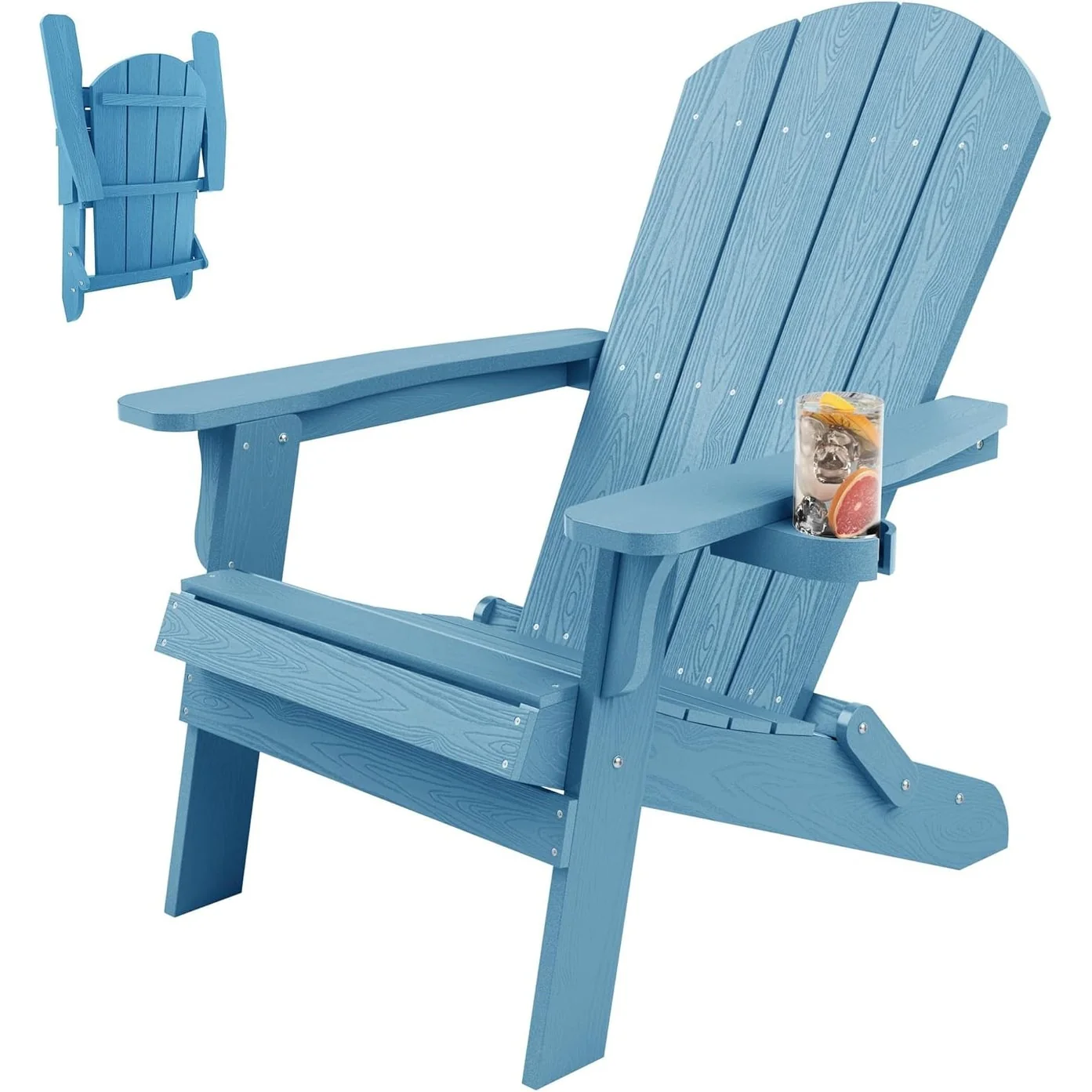 WINSOON All Weather HIPS Oversized Folding Adirondack Chair with Cup Holder