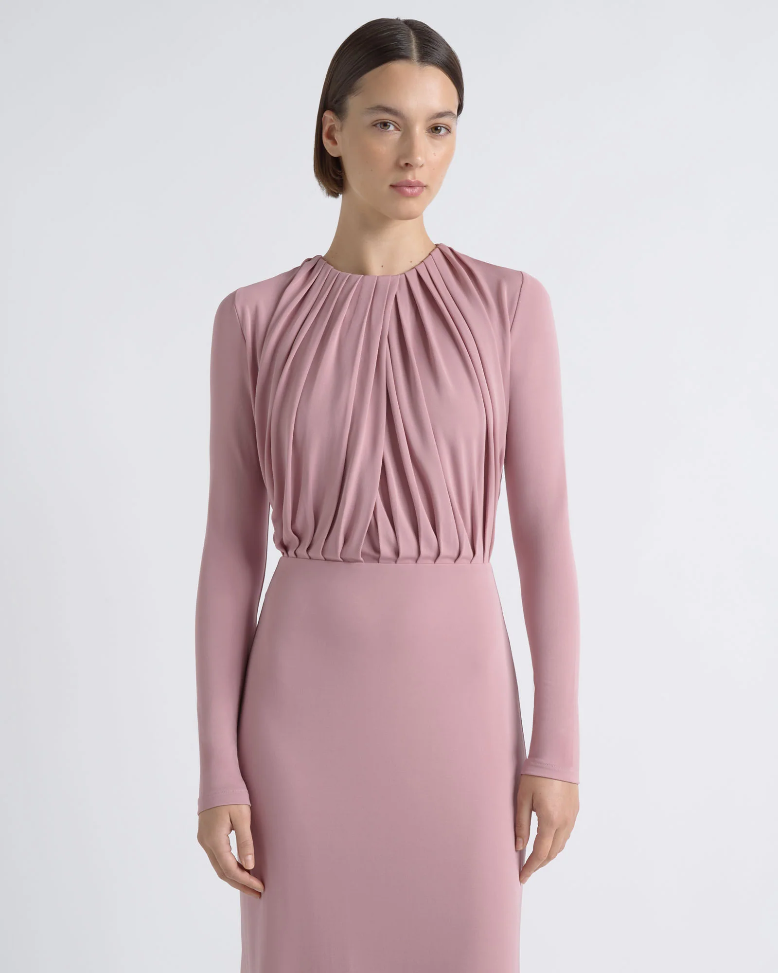 Long Sleeve Drape Midi Dress