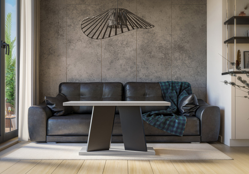 Ława kawowa dekor betonu, czarny mat 110x70 cm MURO MINI nowoczesny stolik
