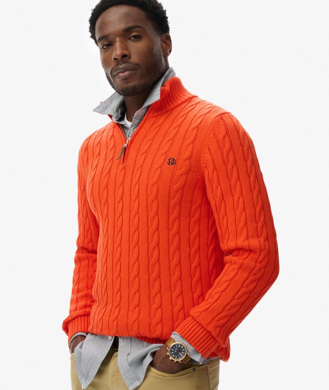 Organic Cotton Classic Cable Half-Zip Jumper