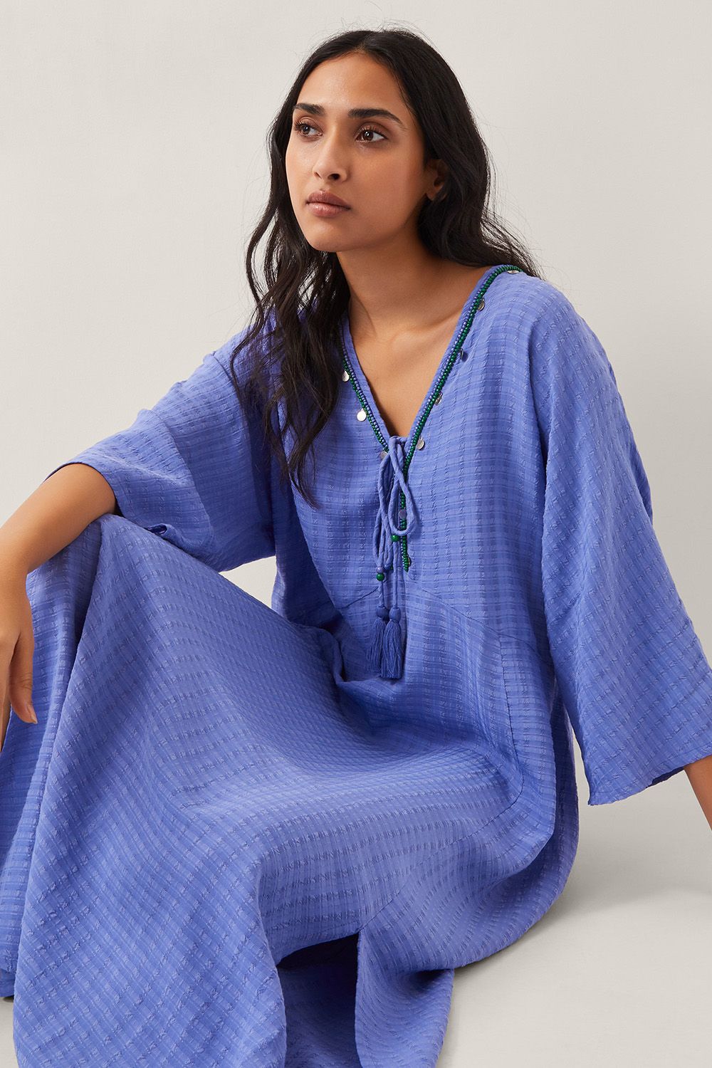 Monsoon Leslie Embellished Maxi Kaftan Blue