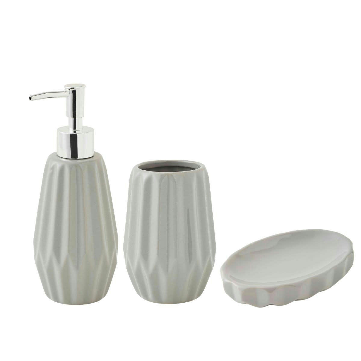FACETTE - Set de salle de bain 3 pièces en céramique gris