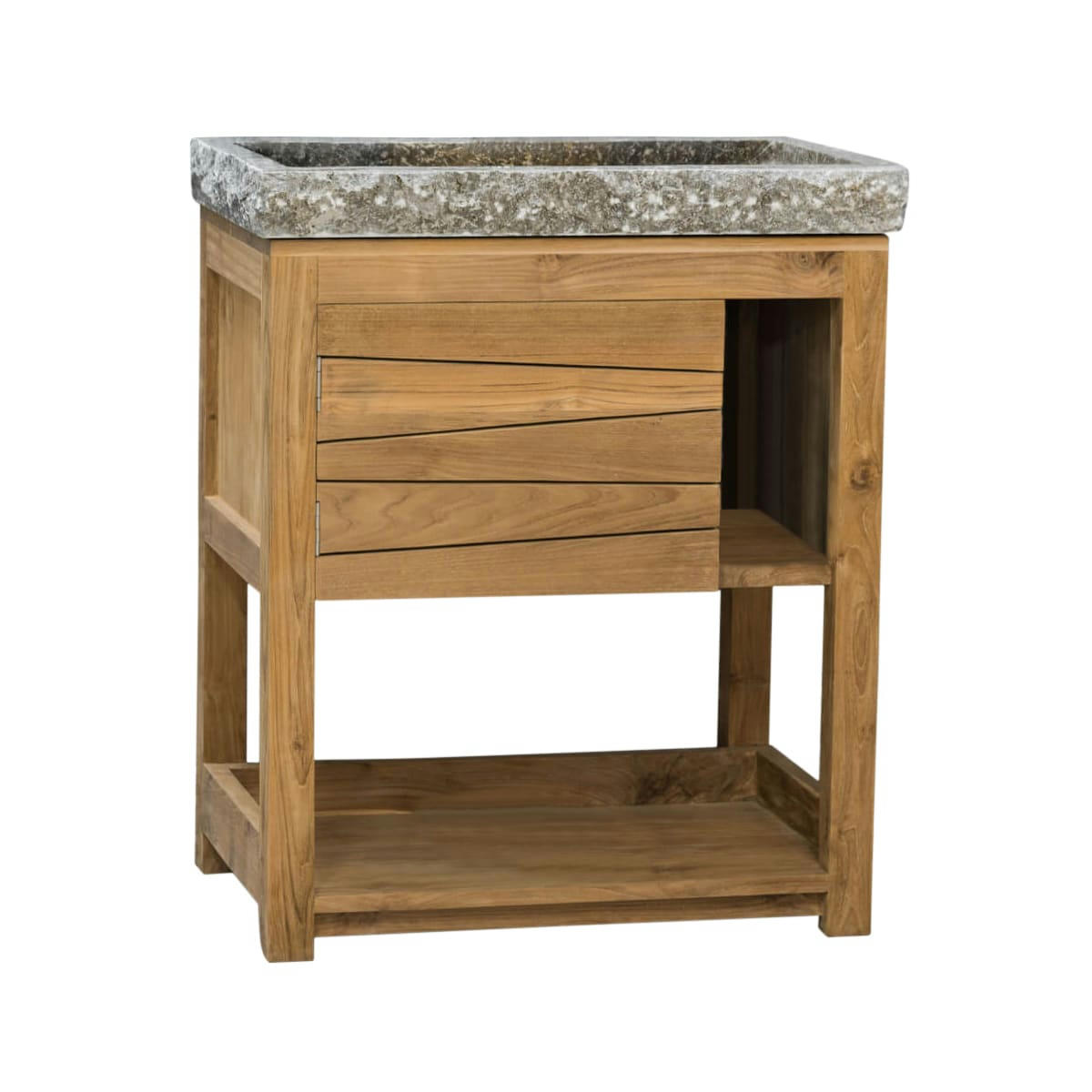 - Meuble de salle de bain en teck et vasque marbre gris L67cm