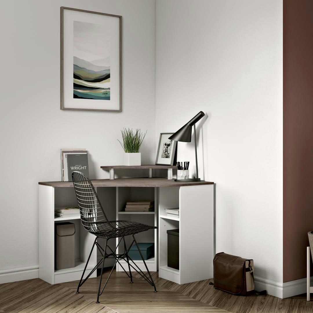 CORNER - Bureau effet bois blanc et béton