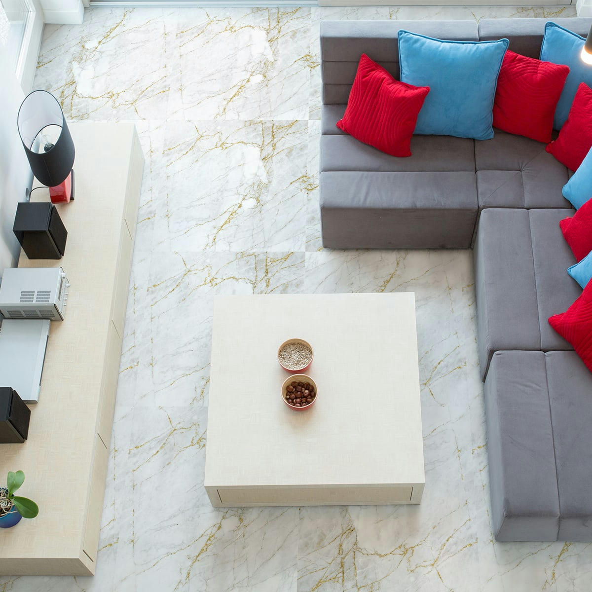 - Adhésifs stickers sol marbre blanc doré chic 60x60cm