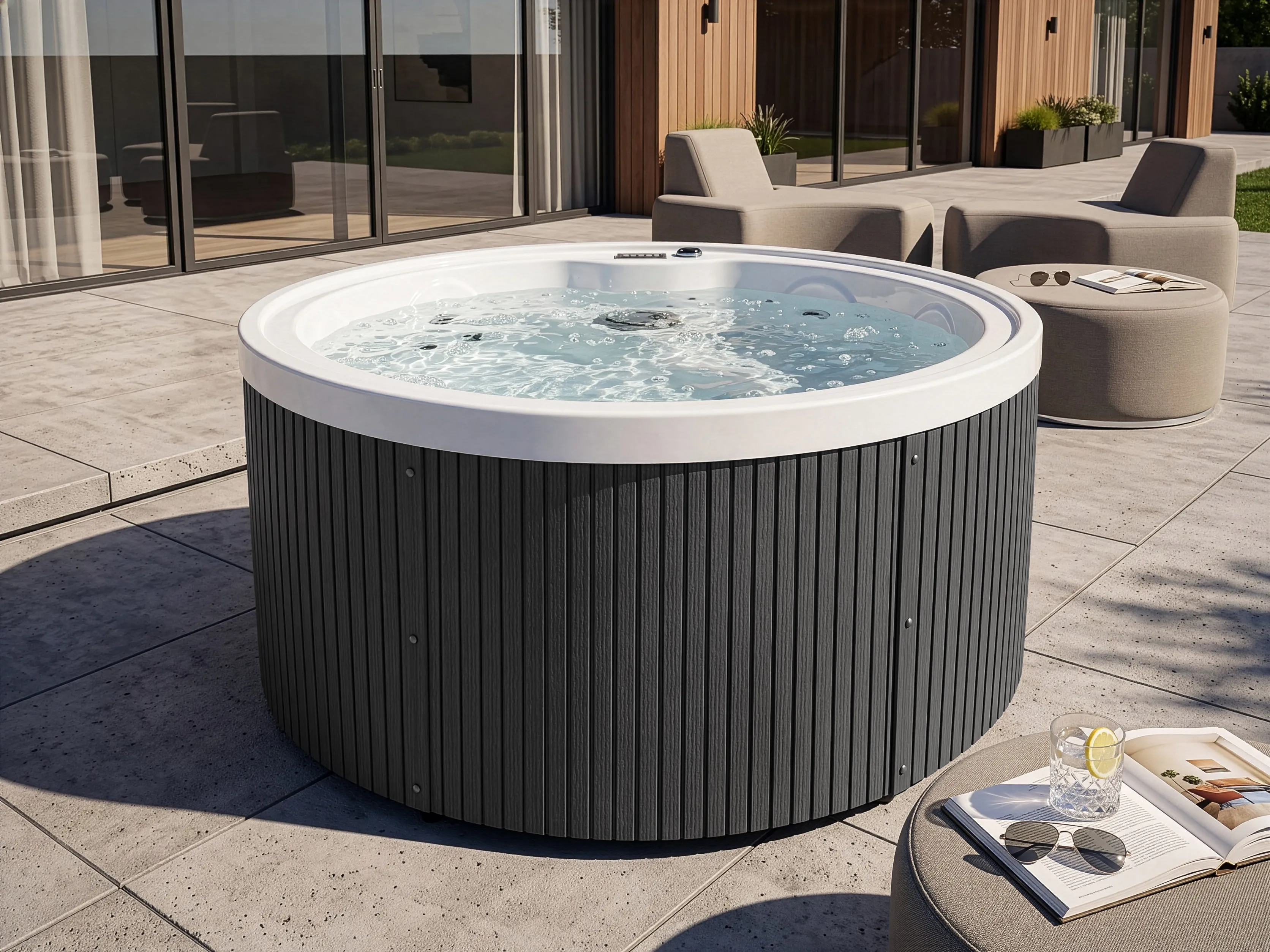 Outdoor Hot Tub with LED MARFIL Dark Grey