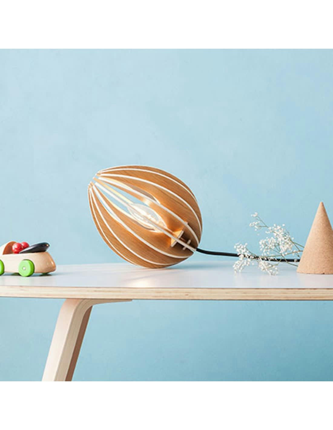 FÈVE - Lampe à poser en bois chêne naturel avec fil noir