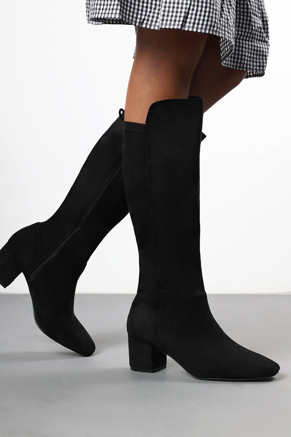 Where's That From Yvonne' Faux Suede Knee High Boots with Mid Block Heel