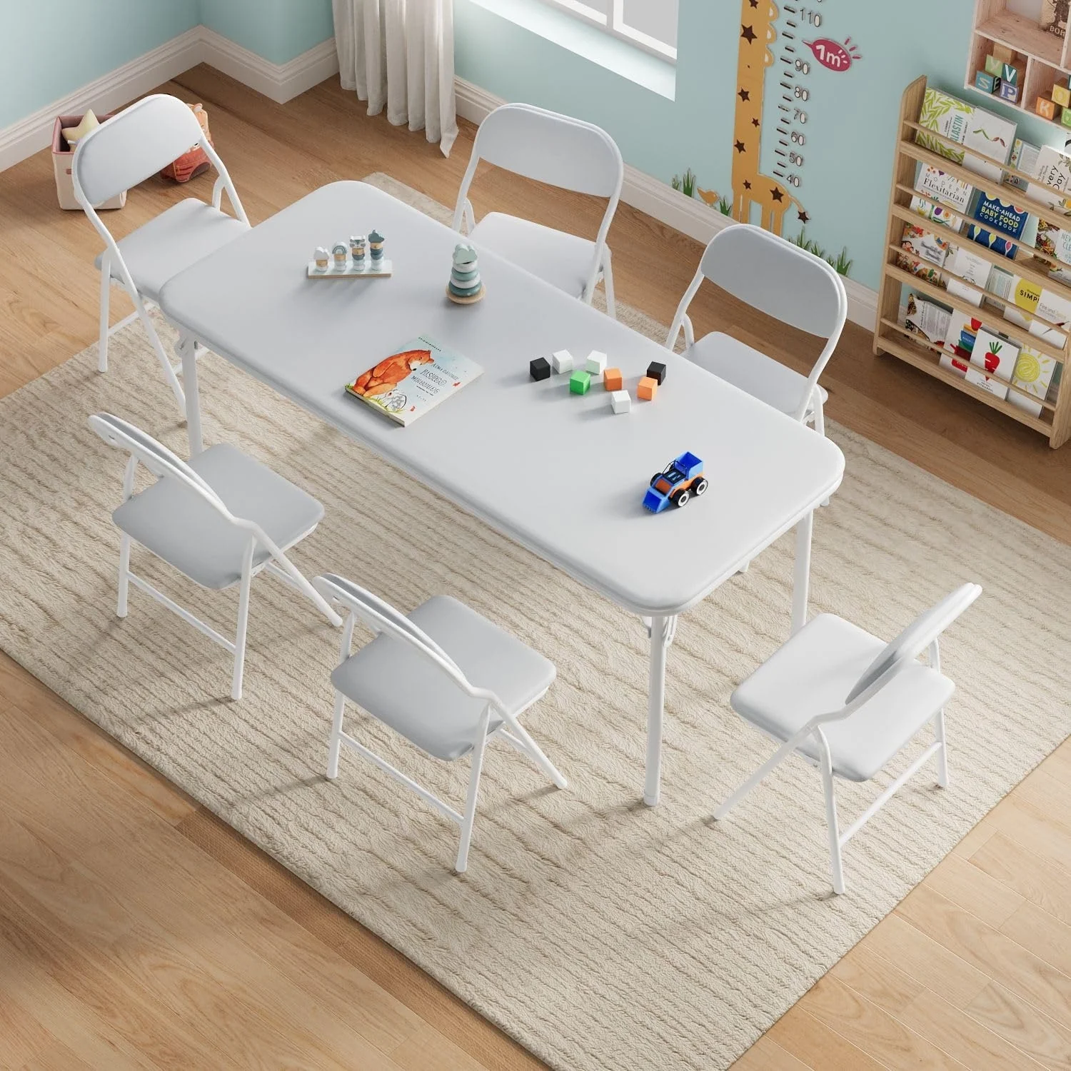 7 Piece Boys Girls Folding Table and Chairs Set, Activity Table and Chairs Set