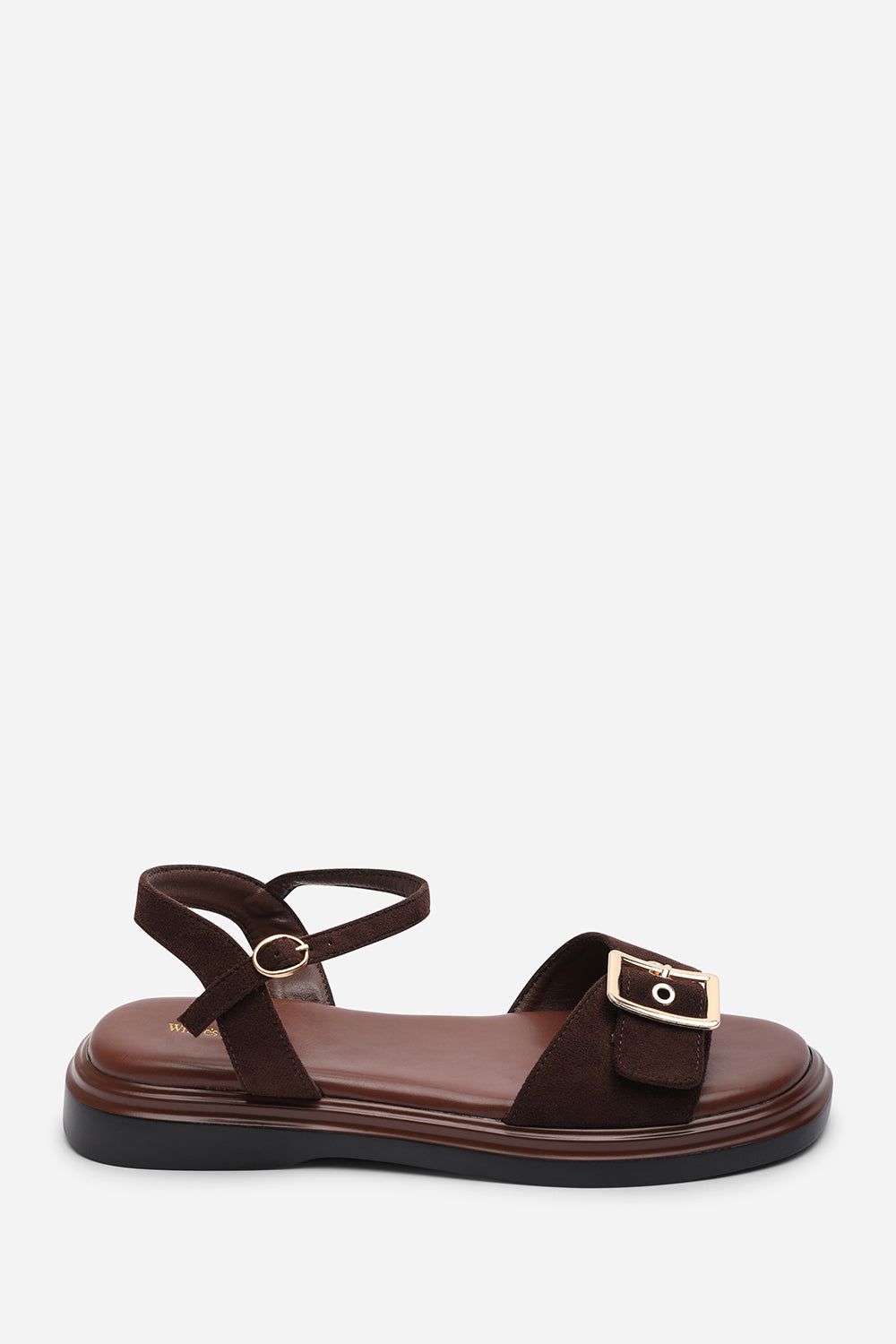 Where's That From Coastal Front Buckle Flatform Suede Sandal