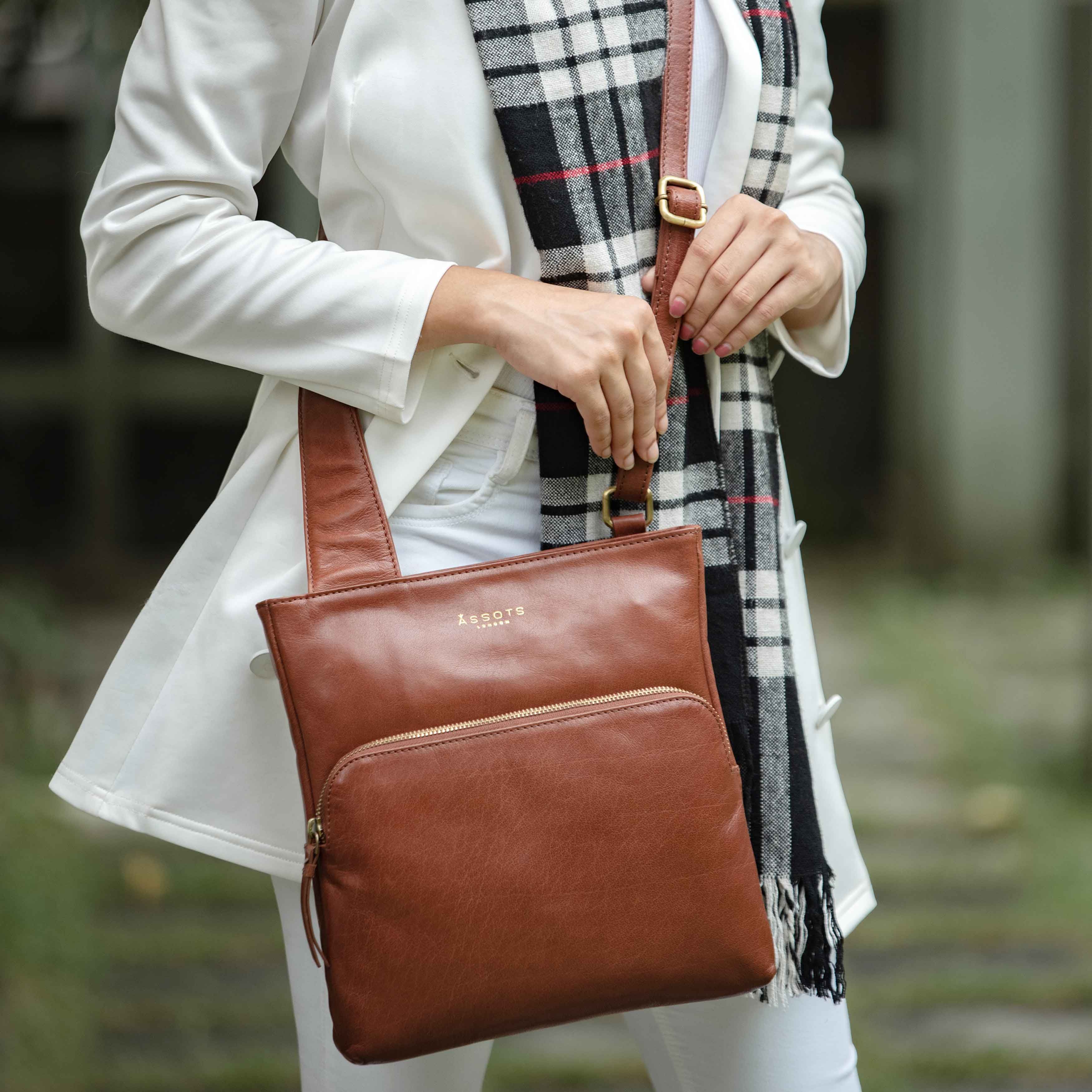 Assots London CANARY' Vintage Real Leather Crossbody bag