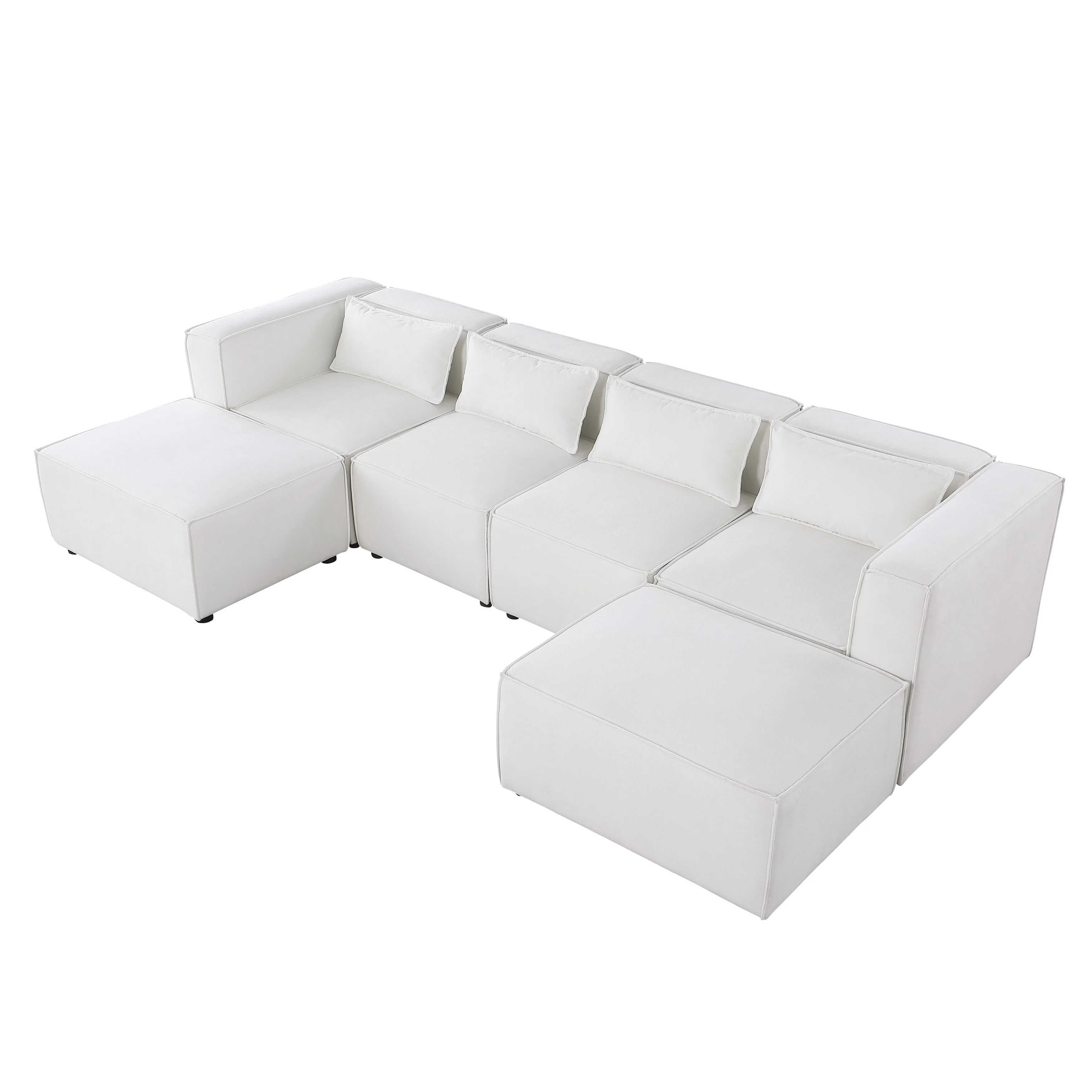Modern U Shaped Modular Sofa with Chenille Upholstery and Repositionable Ottoman for Living Room and Guest Room