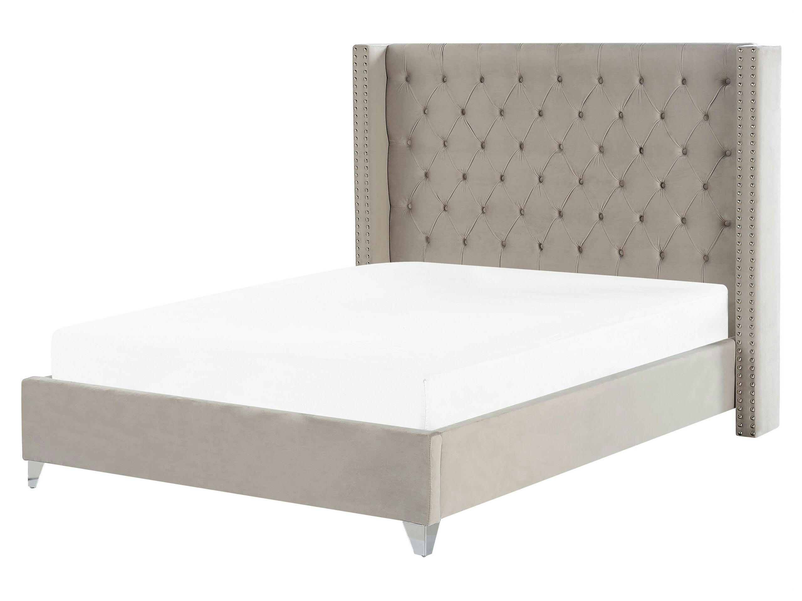 LUBBON - Lit double en tissu gris 160x200