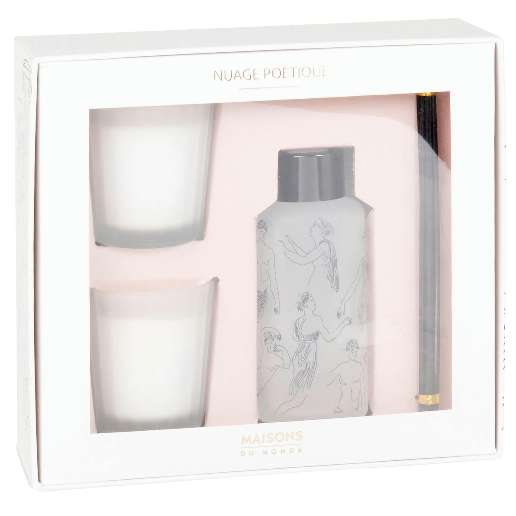 CALLIOPE - Coffret 2 bougies parfumées en verre strié et diffuseur de parfum nuage poétique 100ml
