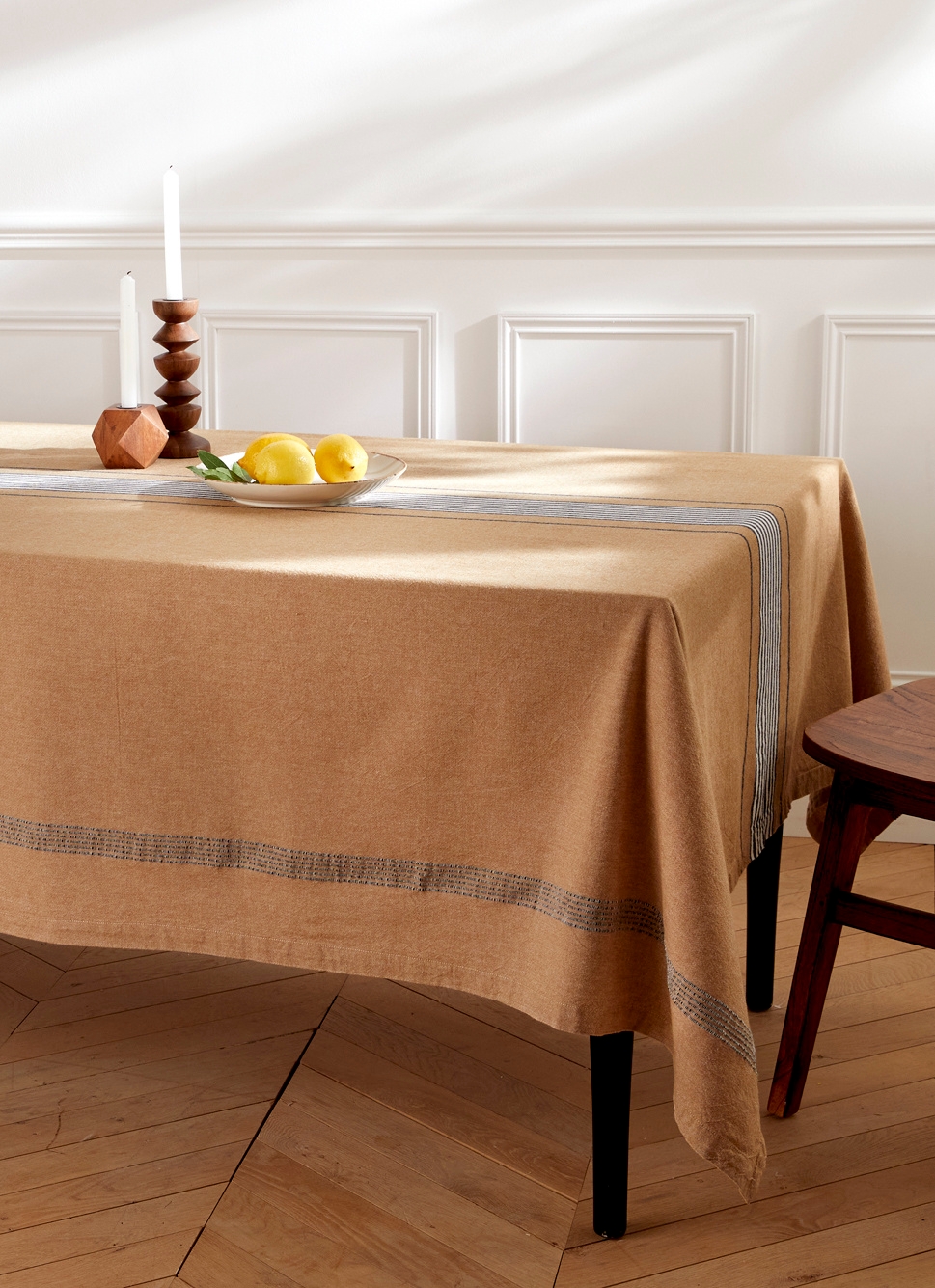 NAPPE EN COTON à RAYURES OCRE