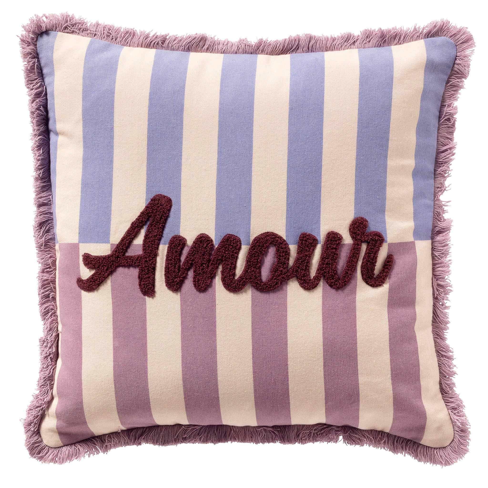 AMOUR - sierkussen 45x45 cm - gestreept - 100% katoen - Rosebud - roze