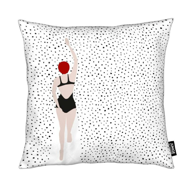 PUNKTSCHWIMMER - Coussin en microfibre en blanc & bleu 40x40
