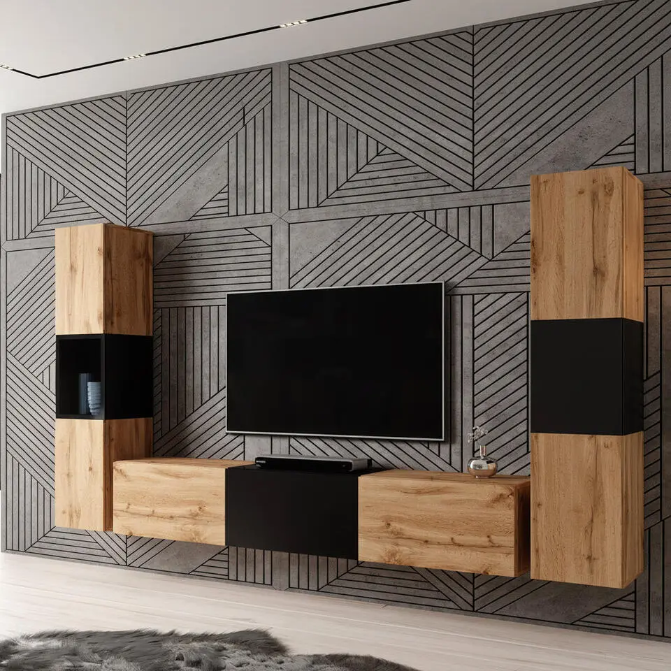 Meubella - Wandmeubel Bonzo 3 - Eiken - Zwart