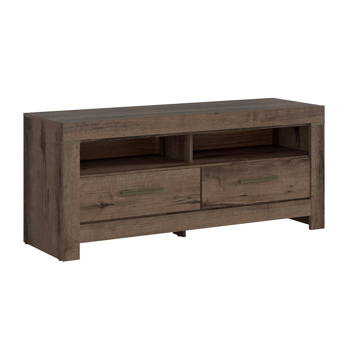 - Meuble TV 2 tiroirs 104 cm panneaux agglomérés naturel foncé