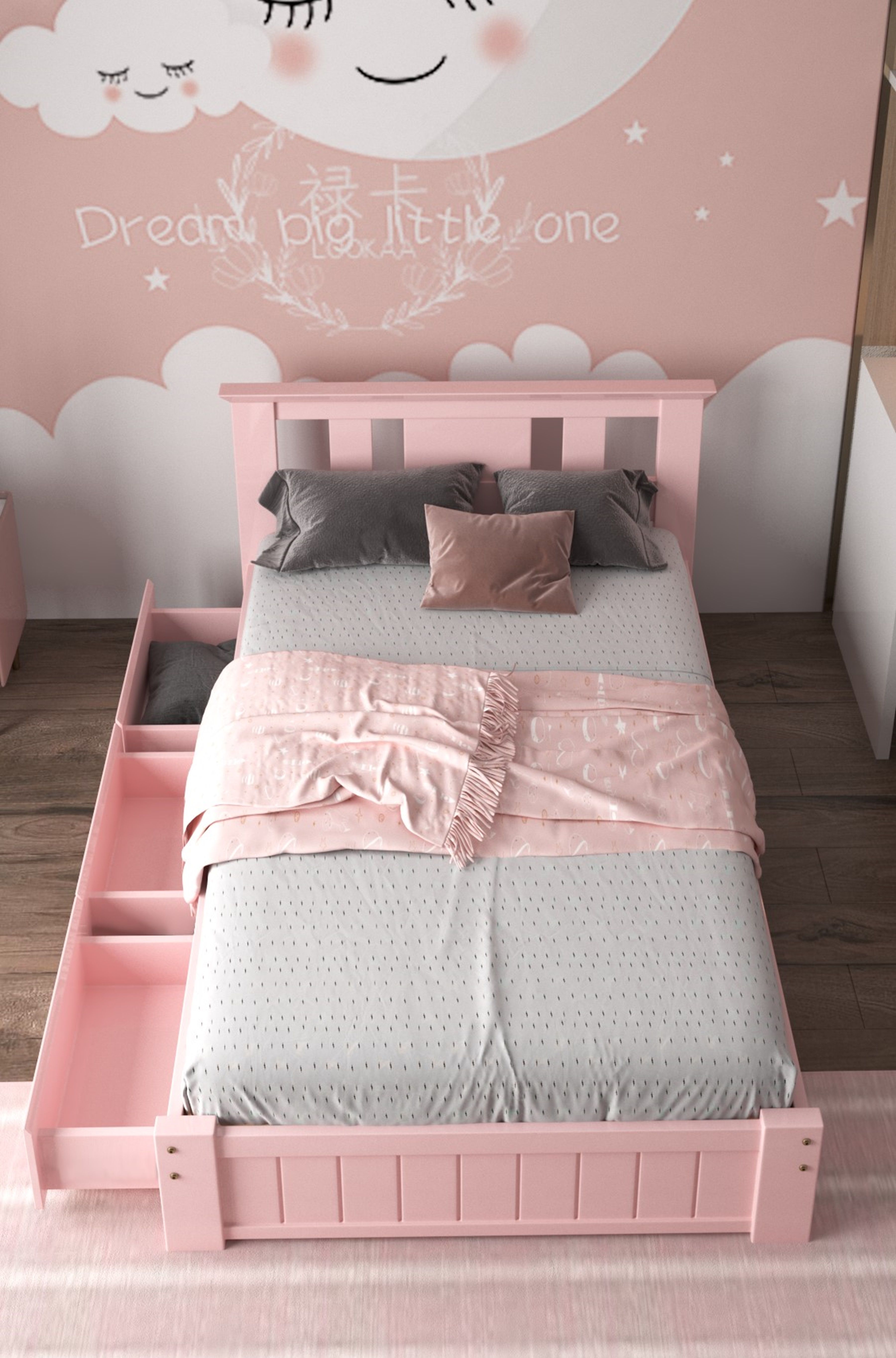 Somnior Elwood 3FT Single Solid Wooden Bed Frame with 3 Drawers - Pink