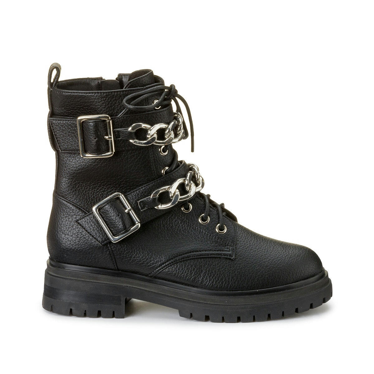 Boots montantes crantées, détail chaîne