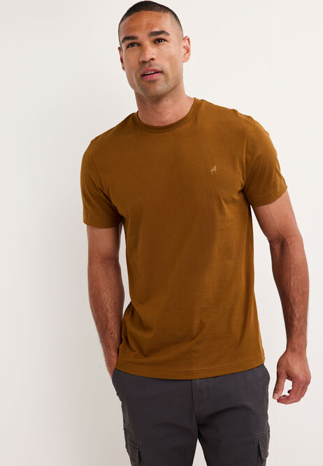 Mens Mustard Plain Cotton T-Shirt