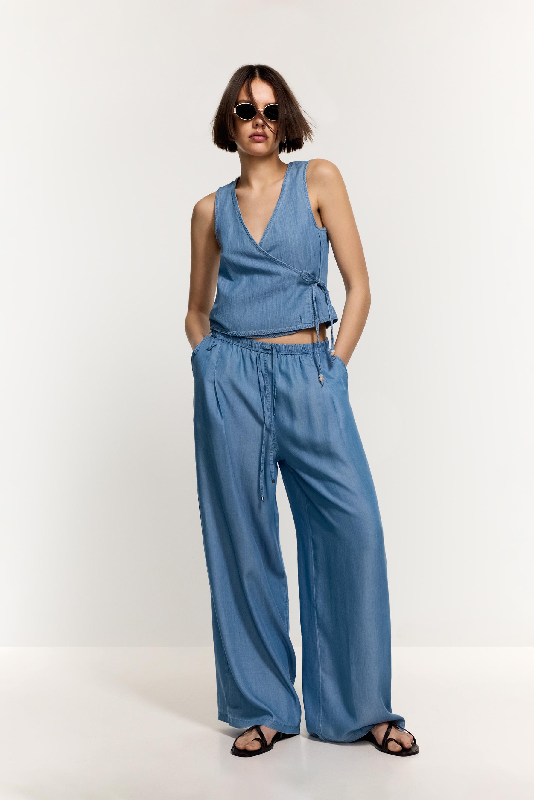 Top denim ligero cruzado