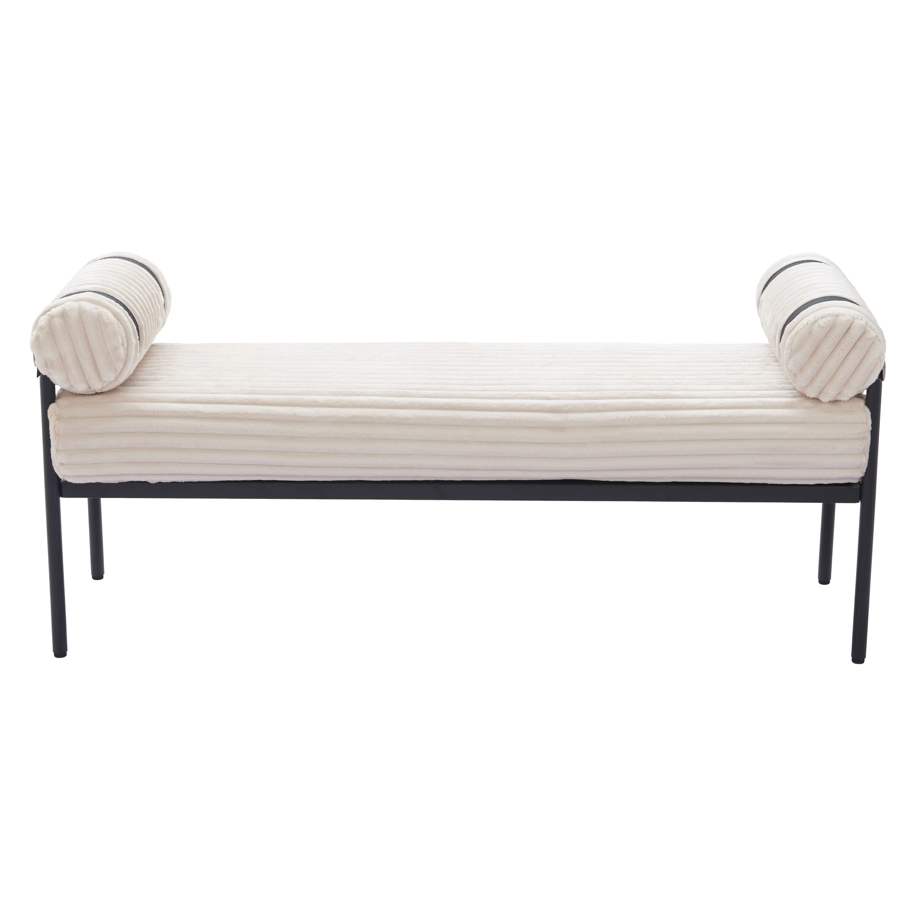 HomeRoots 55 Cream and Black Striped Faux Fur Upholstered Bench - 55.1' X '21.3' X '16.9