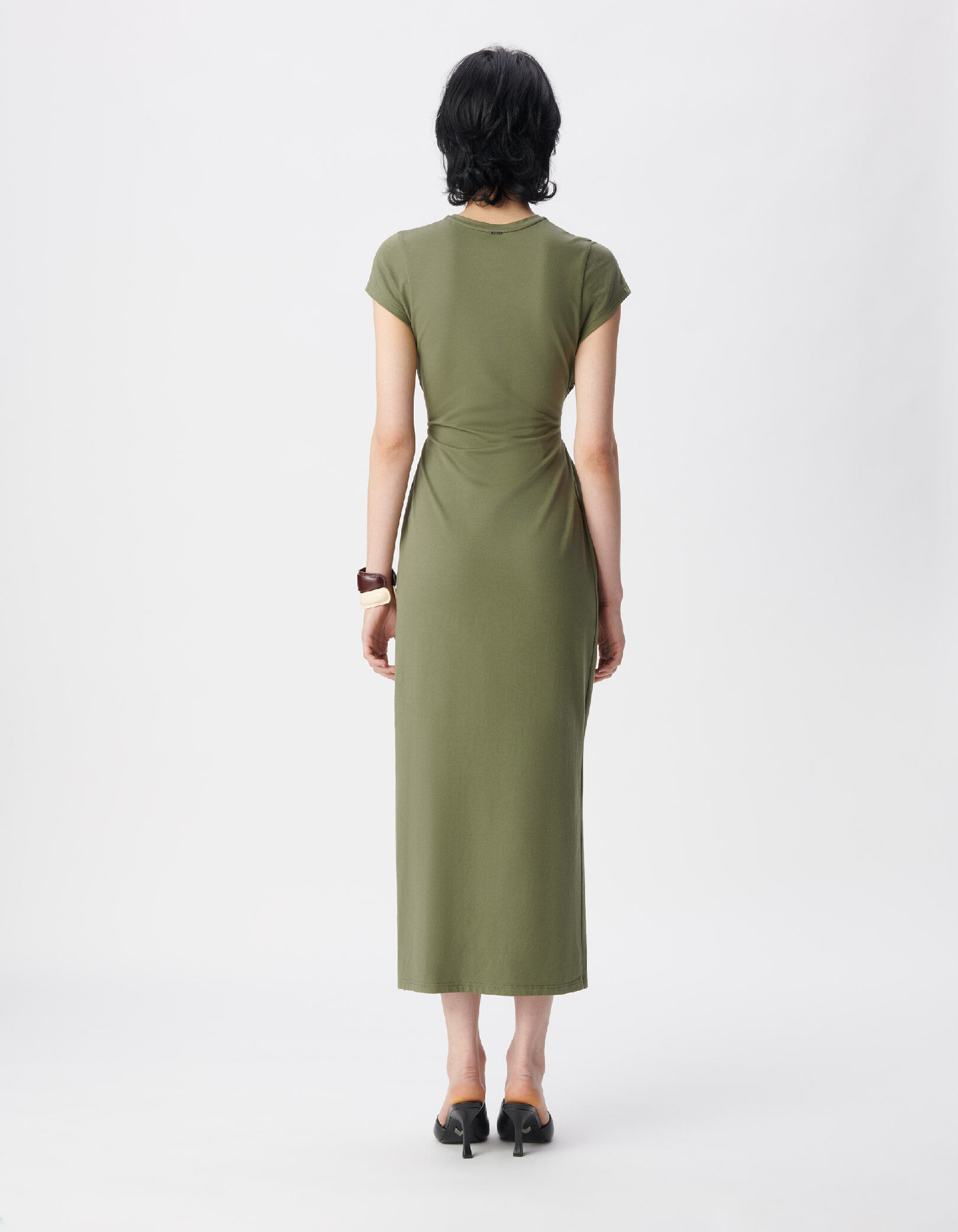 Robe midi kaki ceinture à nouer Femme