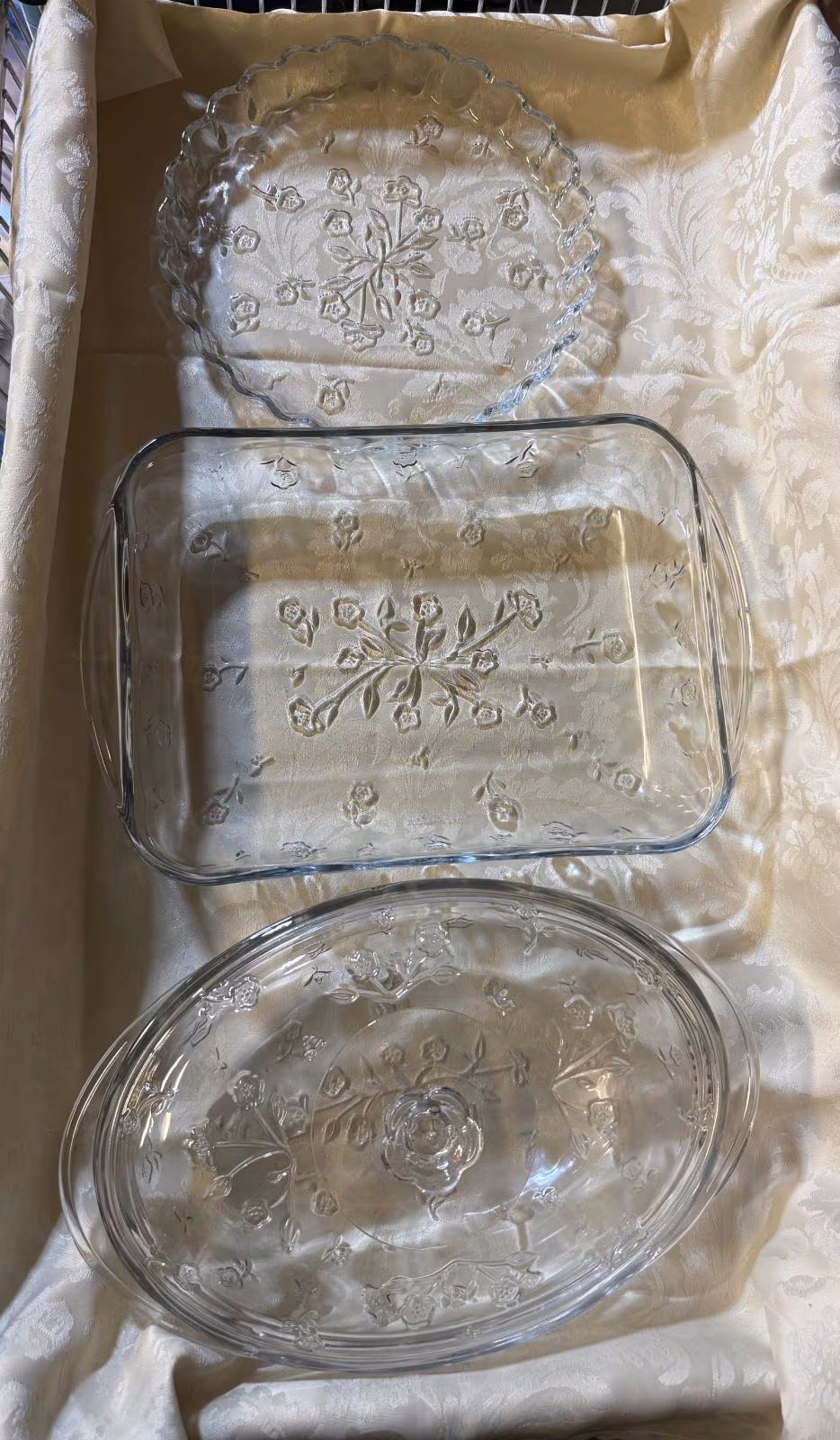 Vintage Anchor Hocking Savannah Floral Glass Bakeware Set Cottagecore 3 Piece