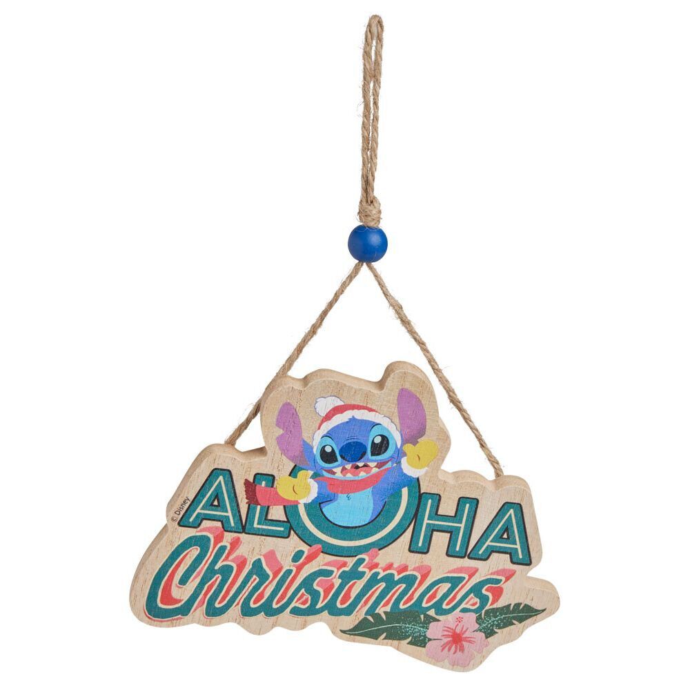 Pancarte Disney Stitch à suspendre Aloha Christmas en bois L16xH25cm