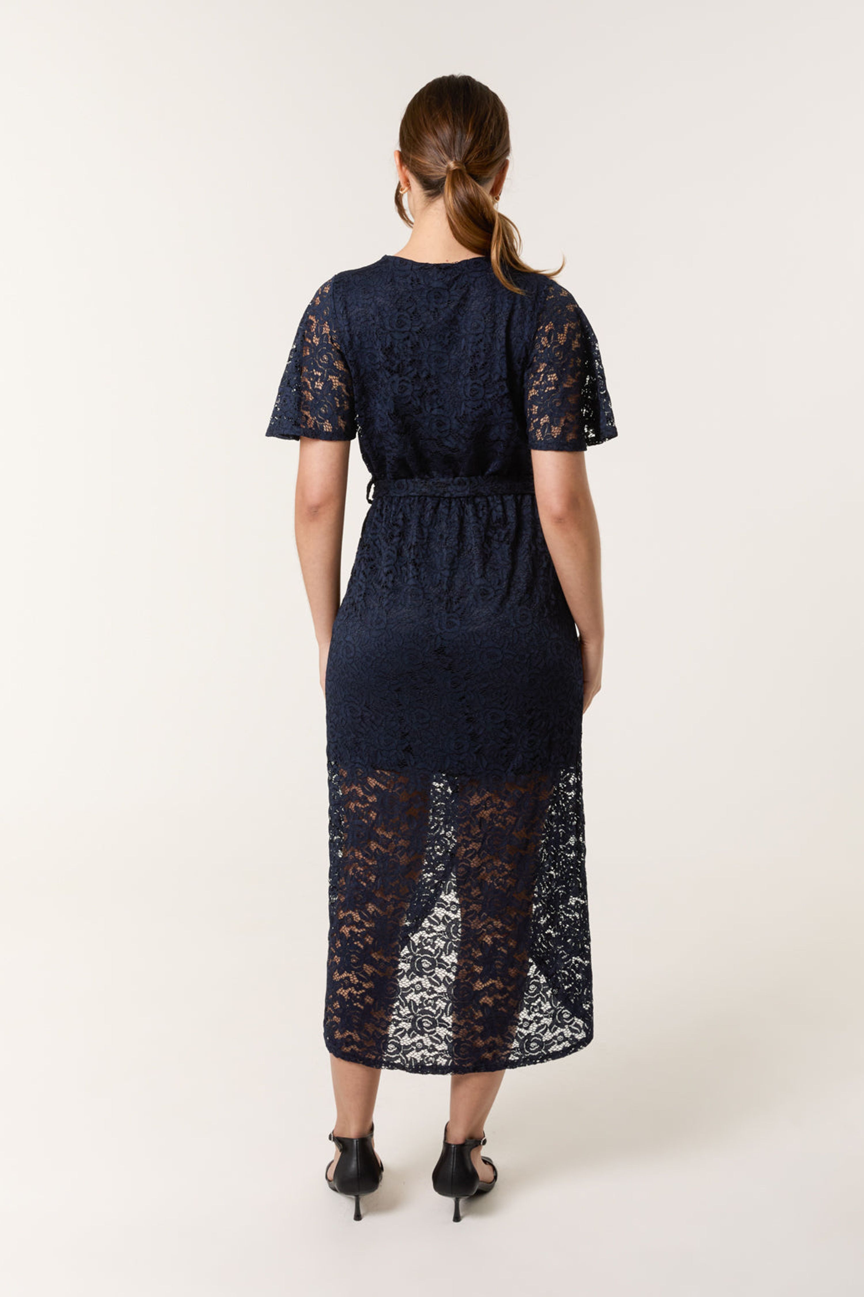 Blue Vanilla Navy Lace Wrap Over Midi Dress