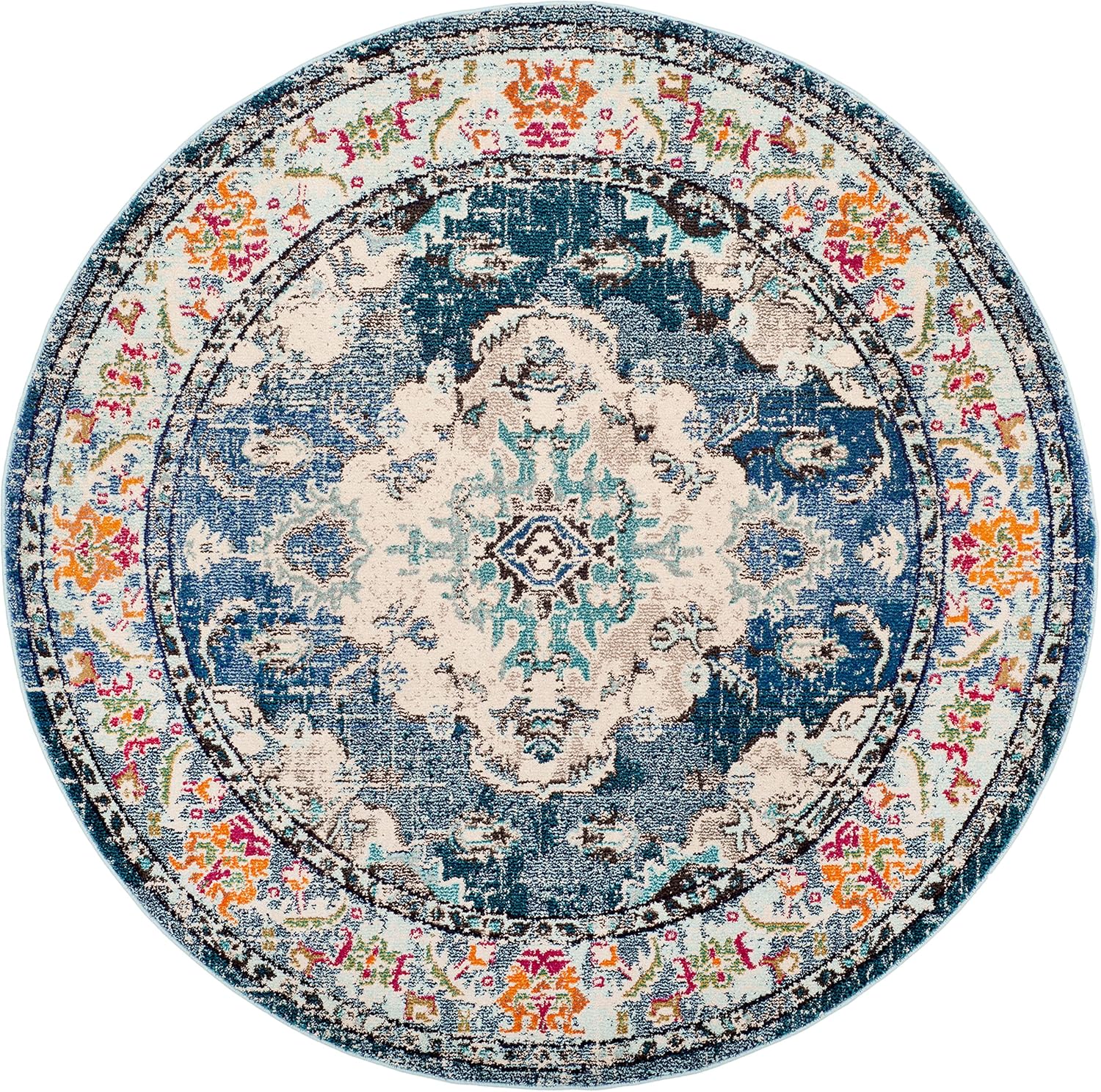 SAFAVIEH Monaco Collection Area Rug - 10' Round, Navy & Light Blue, Non-Shedding & Easy to Clean, Distressed Medallion Design, Ideal for Living Room, Bedroom, Dining Space (MNC243N)