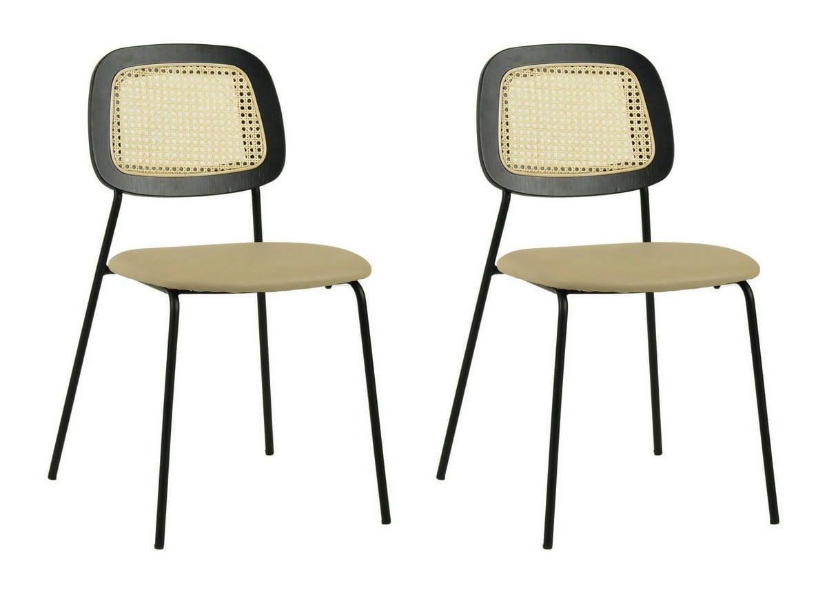 MEMPHIS - Lot de 2 chaises de repas simili cuir beige