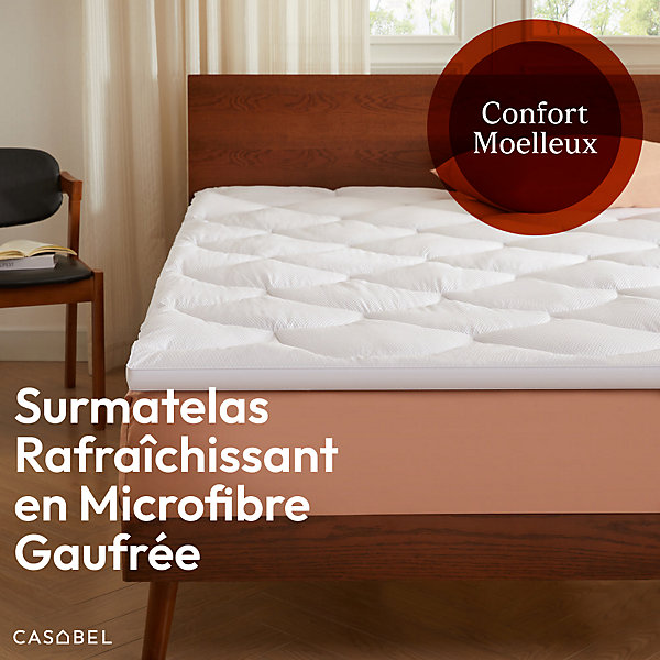 CASABEL Surmatelas 90x190 cm Microfibre Rafraichissante 600 GSM 4 cm Epaisseur Fixation Elastique 1 Personne