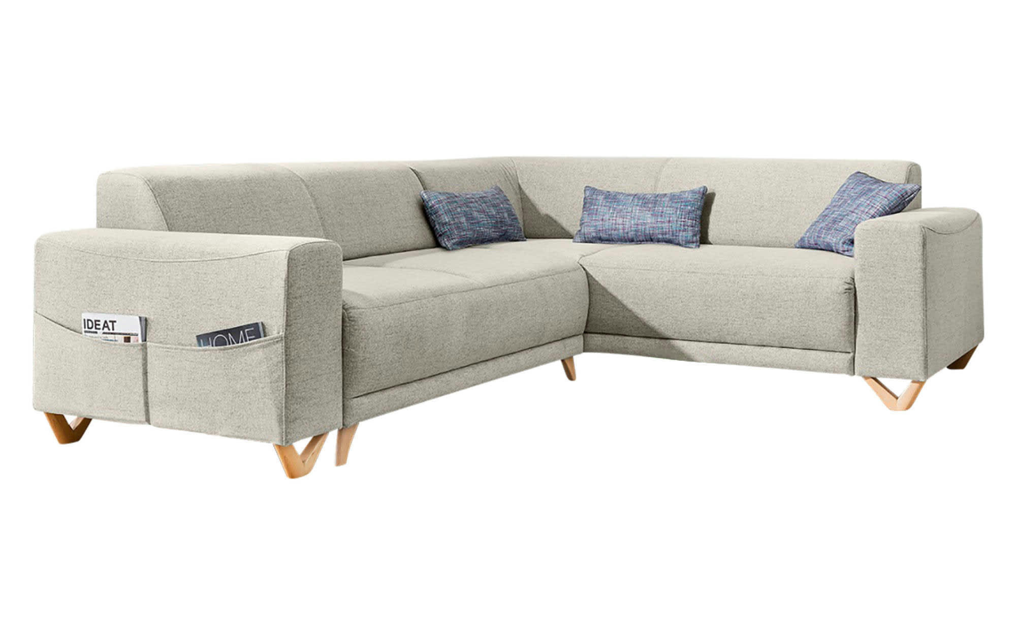 BELLA - Canapé panoramique 6 places angle droit en tissu beige