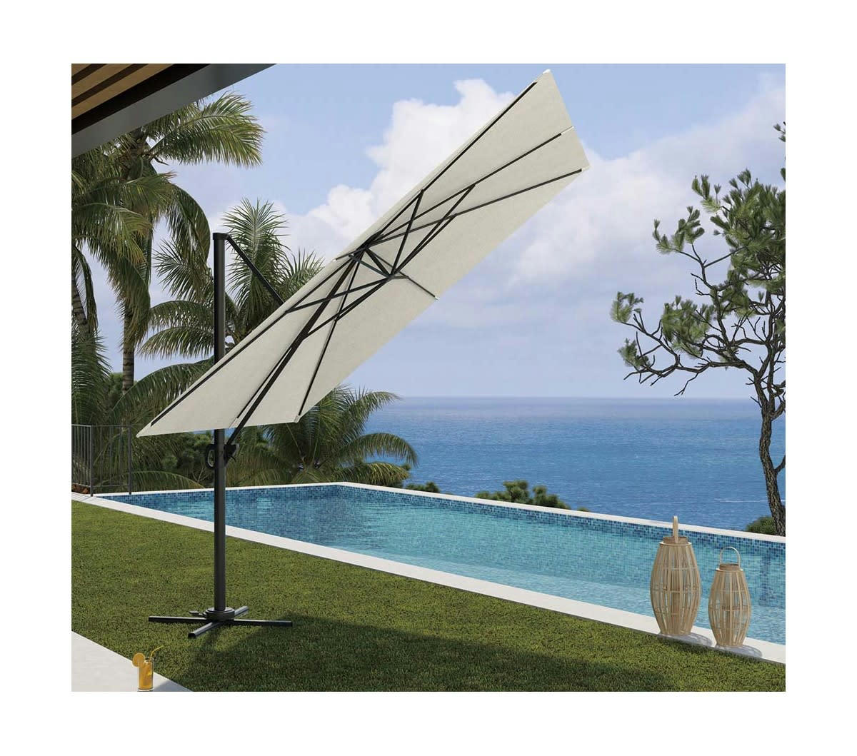 SUNKING - Parasol déporté 3x3m  - lin en aluminium
