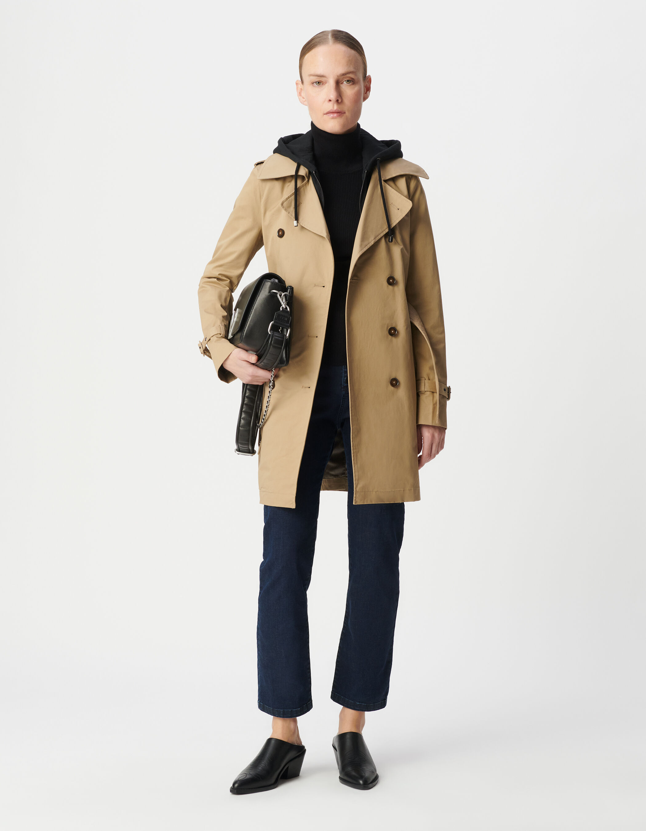 Trench beige capuche noire amovible Femme