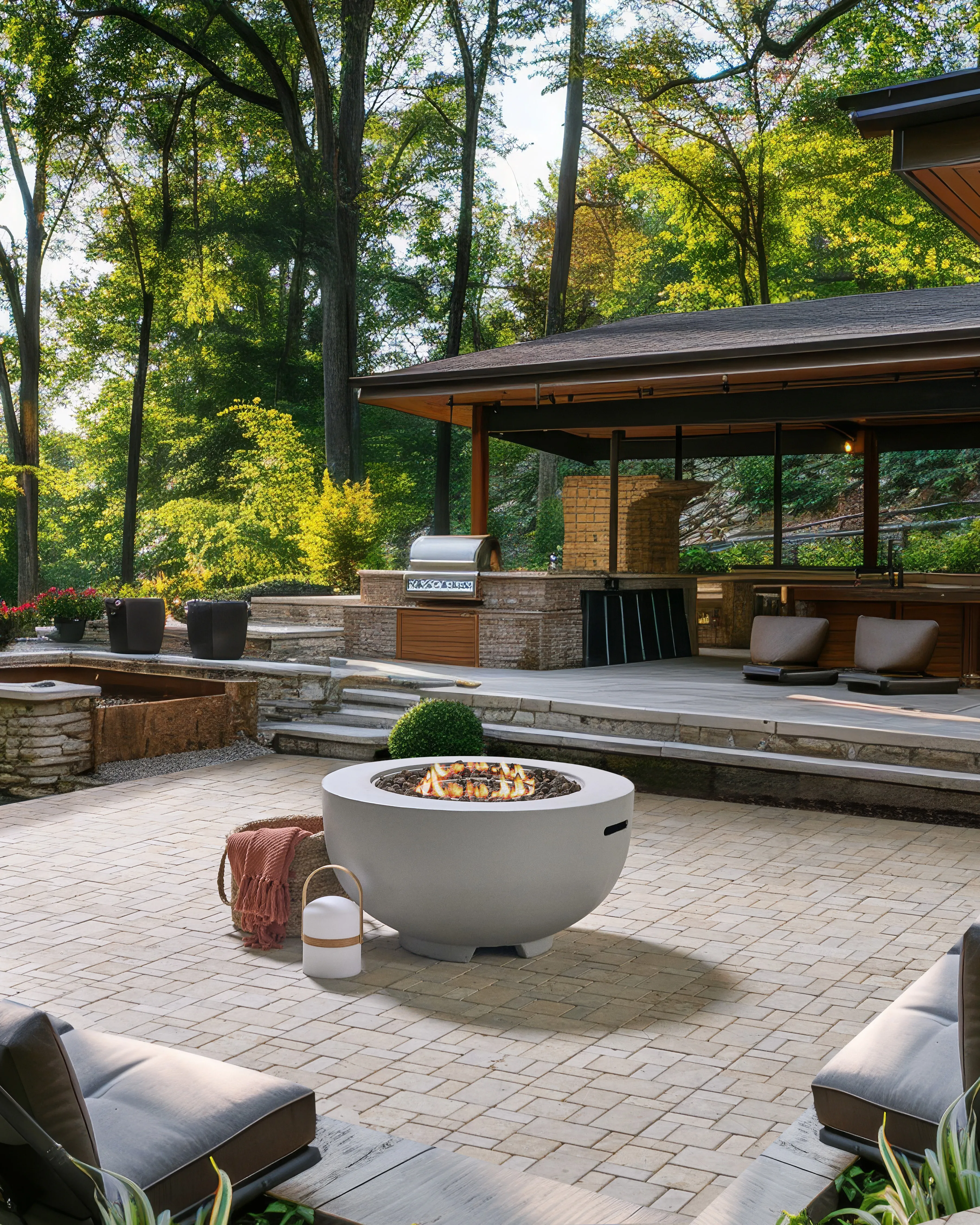 Gas Fire Pit DAISETU Concrete Light Grey