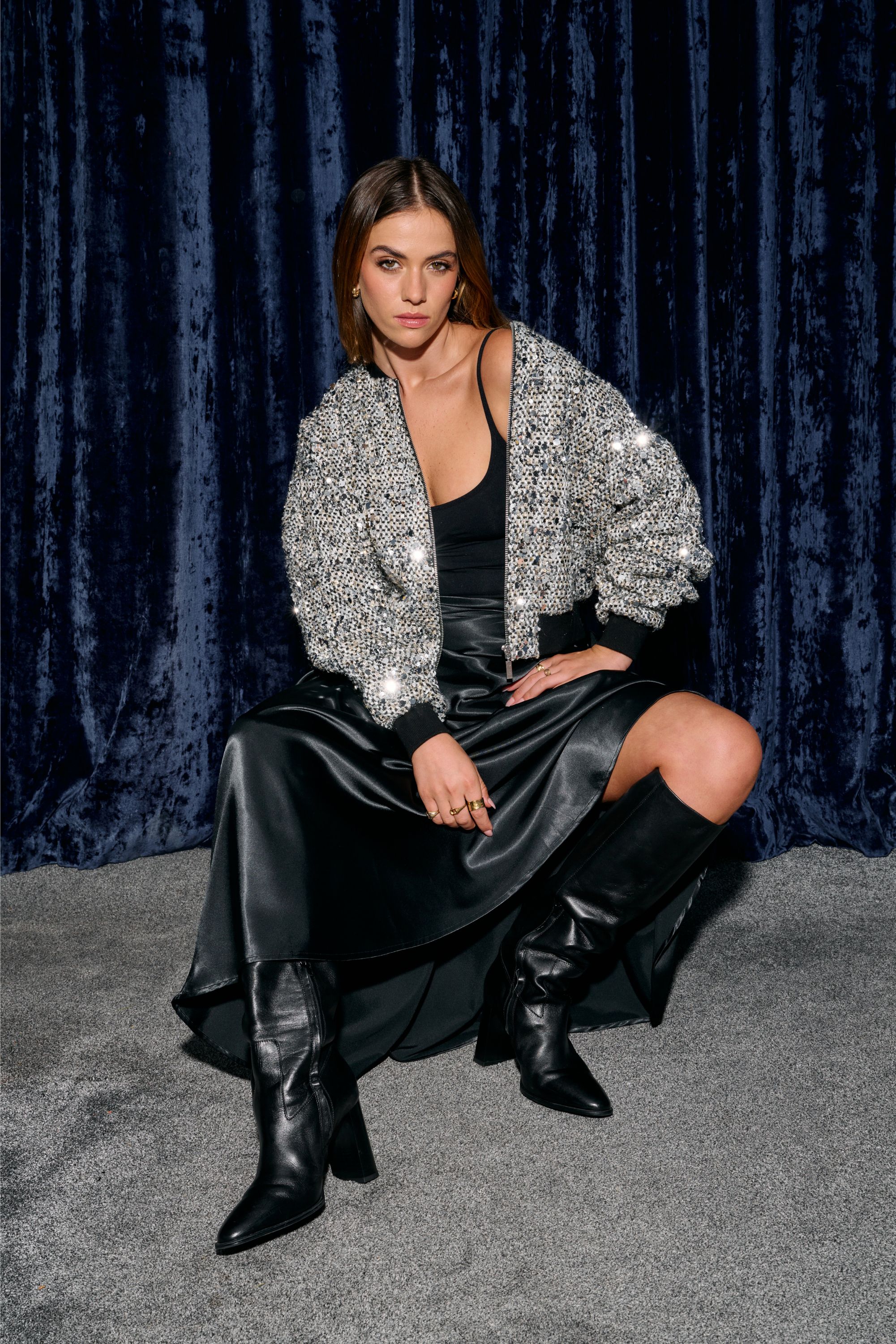 Finding Friday Sequin Boucle Bomber Jacket