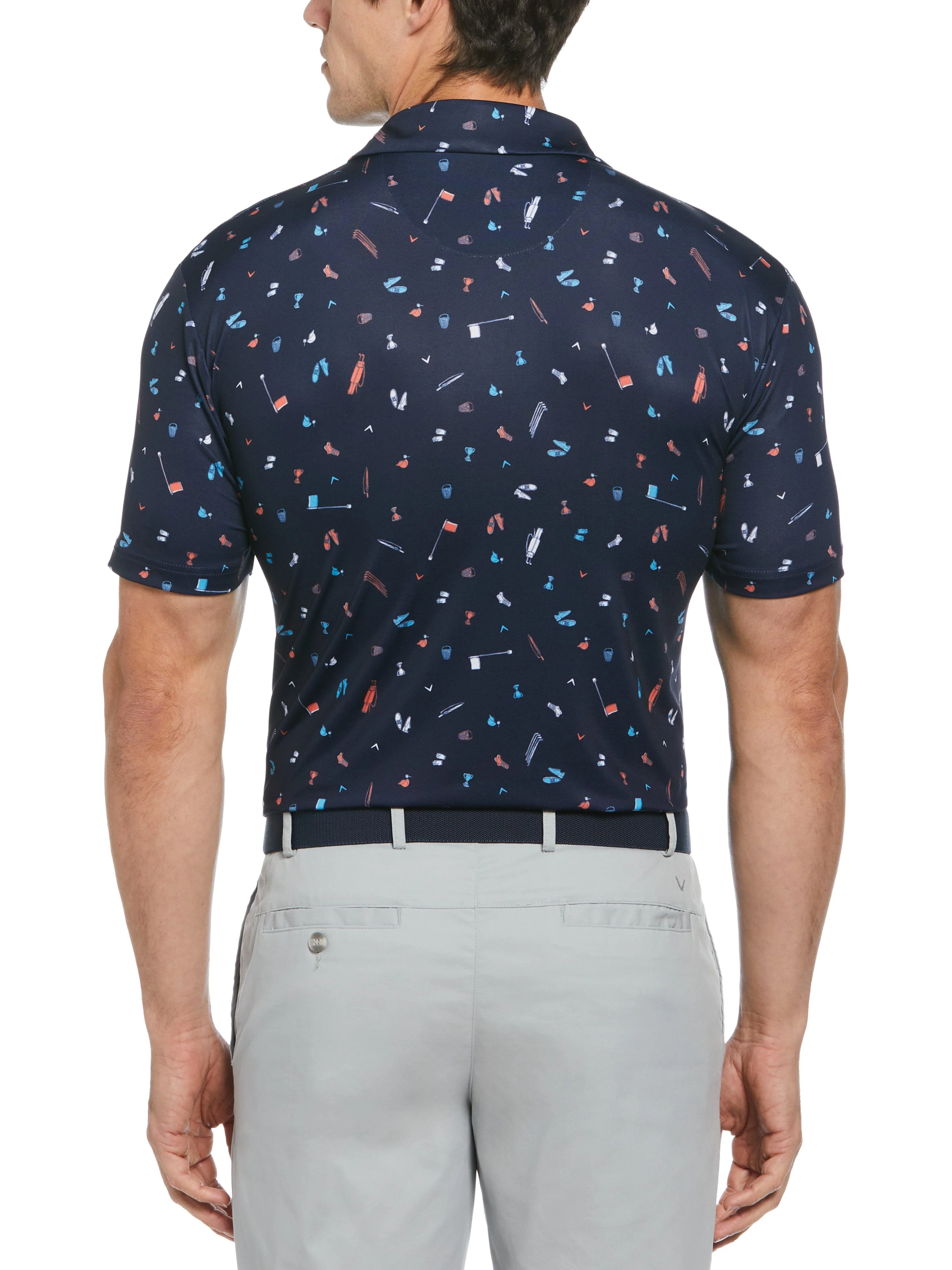 Mens Short Sleeve All Over Tee Time Print Polo