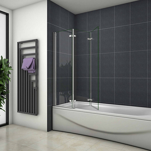 Pare baignoire pivotant et pliant 130x140cm en verre anticalcaire écran baignoire avec 3 volets Océan
