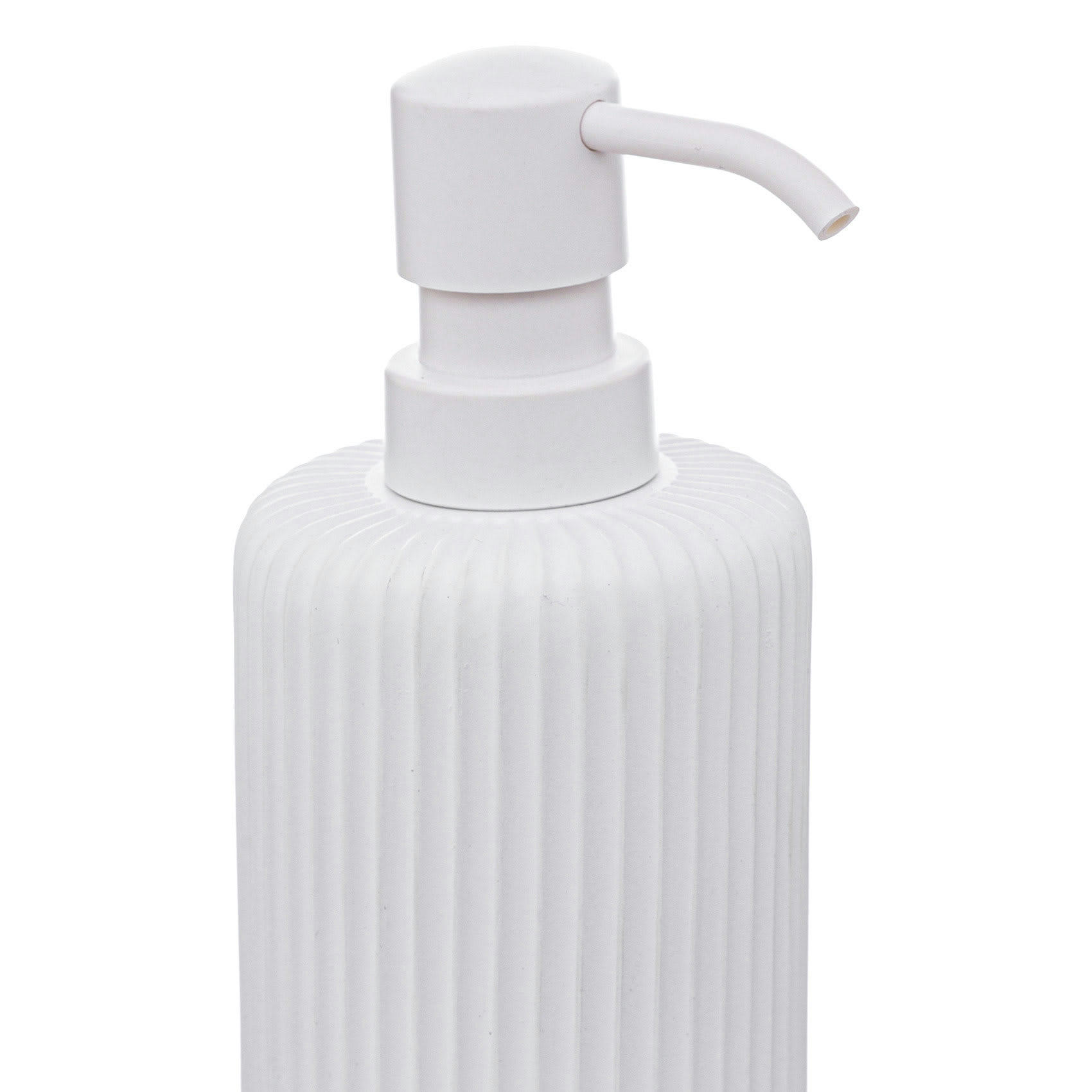 - Distributeur à savon strié polyester/bambou blanc 8.5x18 cm