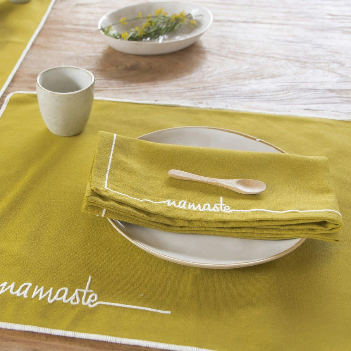 NAMASTE - Serviettes de table (x4) coton  45x45 jaune zeste