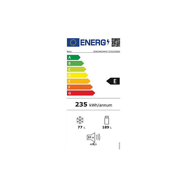 BEKO Réfrigérateur combiné 235 litres H177,5 cm - B3BCNA294HS