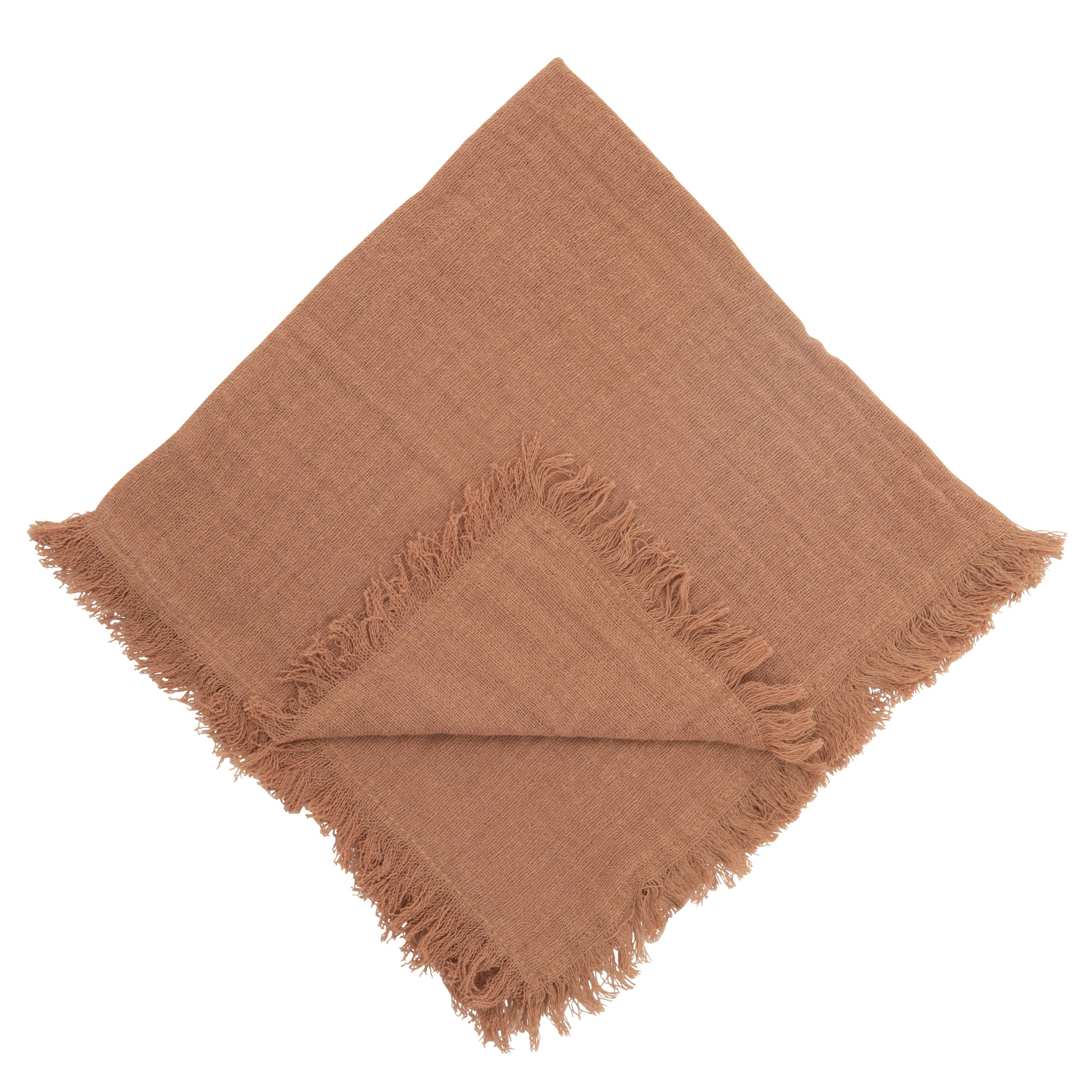 SAPARI - Serviettes en gaze de coton marron à franges 45x45 (x2)