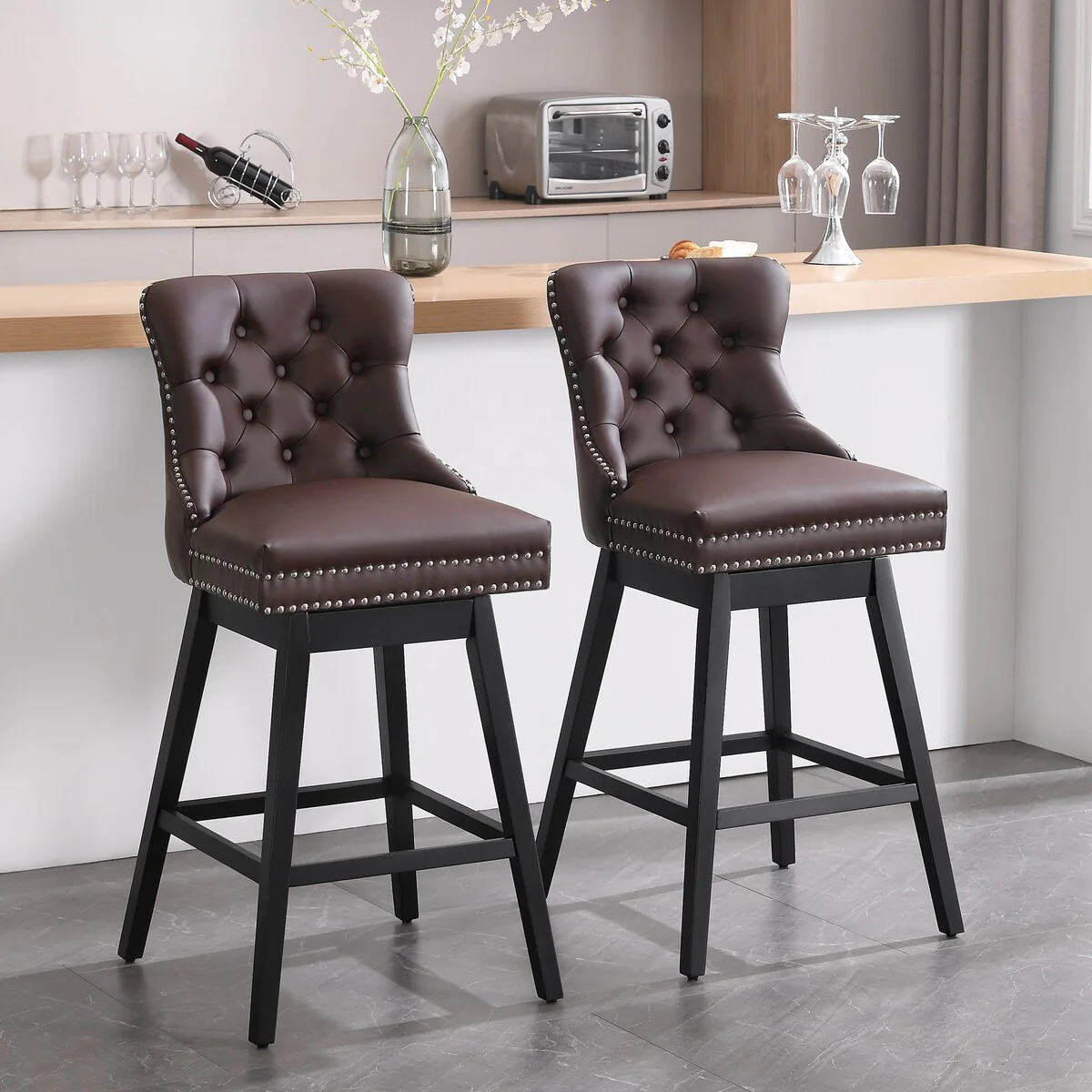 26/29 Swivel Counter/ Bar Stools with Back (Set of 2)