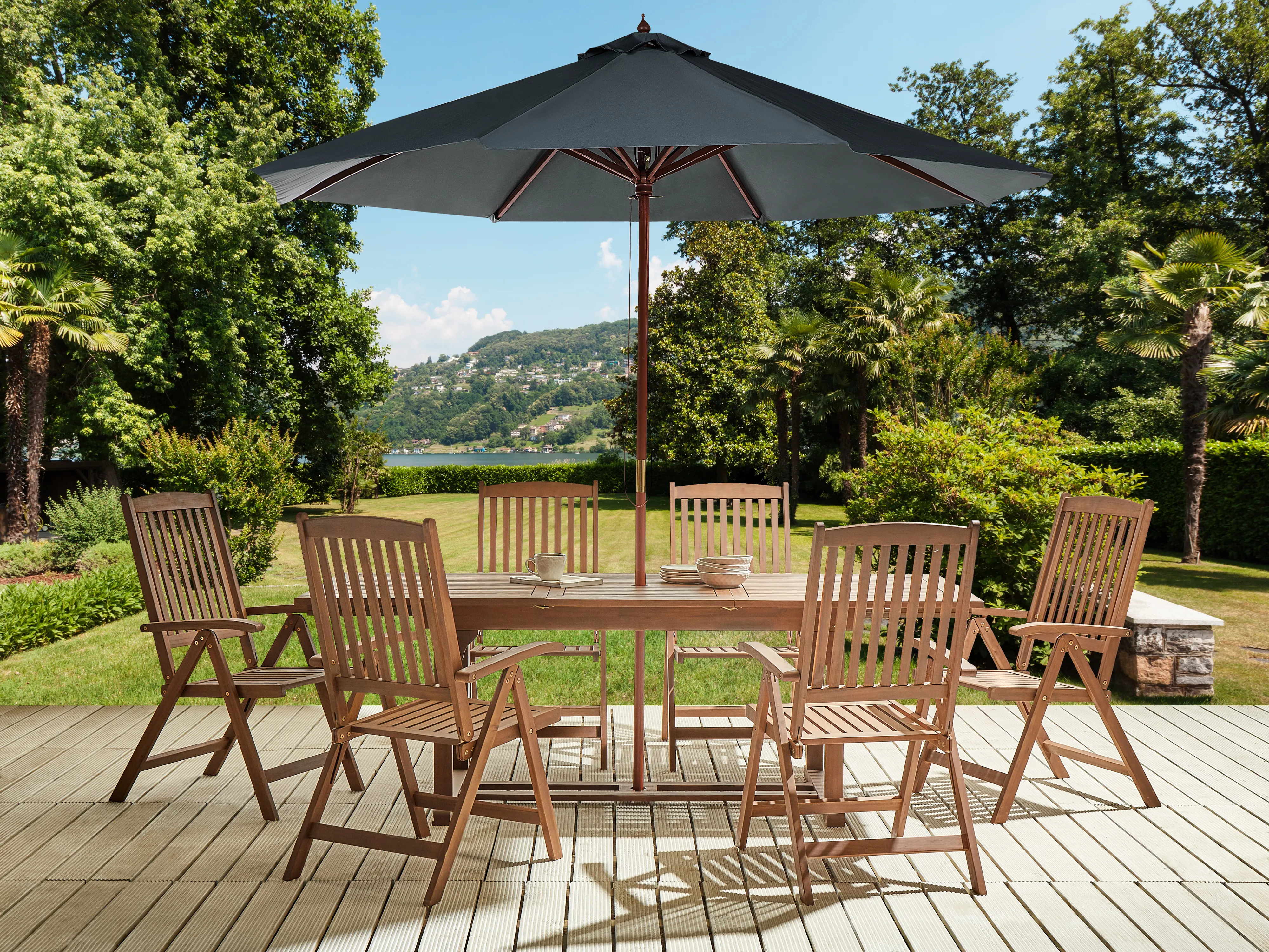 Garden Dining Set 6 Seater AMANTEA with Parasol Acacia Wood Grey